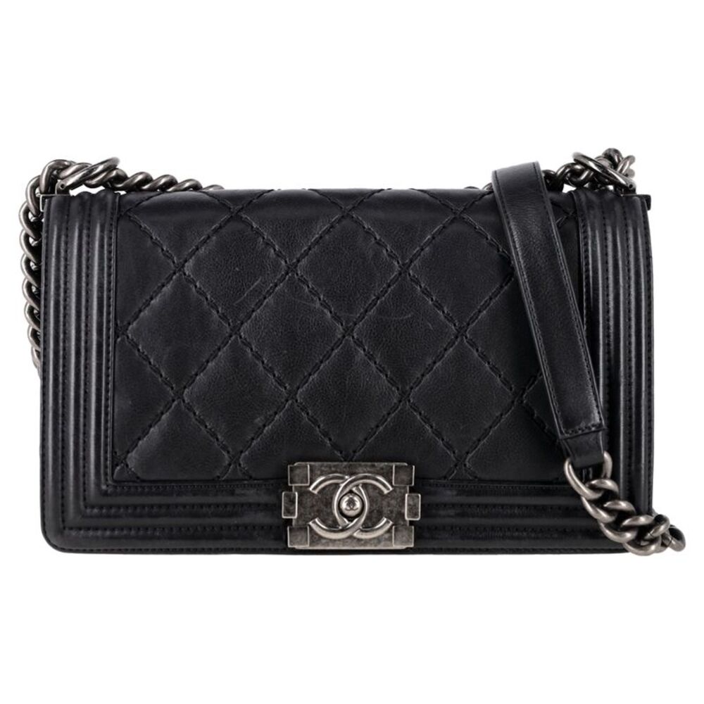 Chanel Quilted Medium Double Stitch Boy Flap Bag in Black Leather